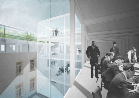 Vue vers la cour intérieure et la structure centrale
